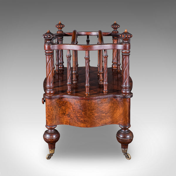 Antique Canterbury Stand, English, Burr Walnut, Newspaper, Magazine, Regency