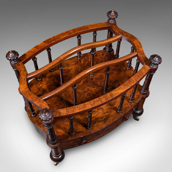 Antique Canterbury Stand, English, Burr Walnut, Newspaper, Magazine, Regency