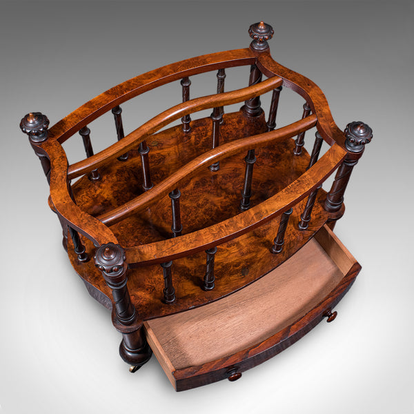 Antique Canterbury Stand, English, Burr Walnut, Newspaper, Magazine, Regency