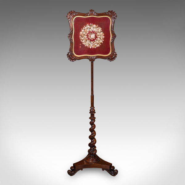 Antique Pole Screen, English, Adjustable Fireside Heat Reflector, William IV