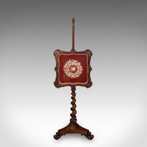 Antique Pole Screen, English, Adjustable Fireside Heat Reflector, William IV