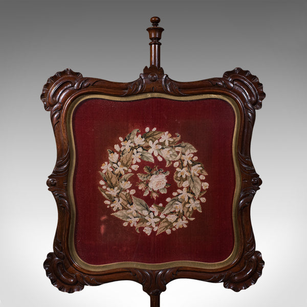 Antique Pole Screen, English, Adjustable Fireside Heat Reflector, William IV