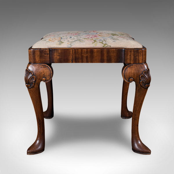 Antique Queen Anne Revival Dressing Stool, English, Needlepoint, Victorian, 1870
