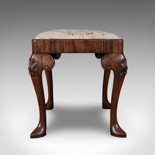 Antique Queen Anne Revival Dressing Stool, English, Needlepoint, Victorian, 1870