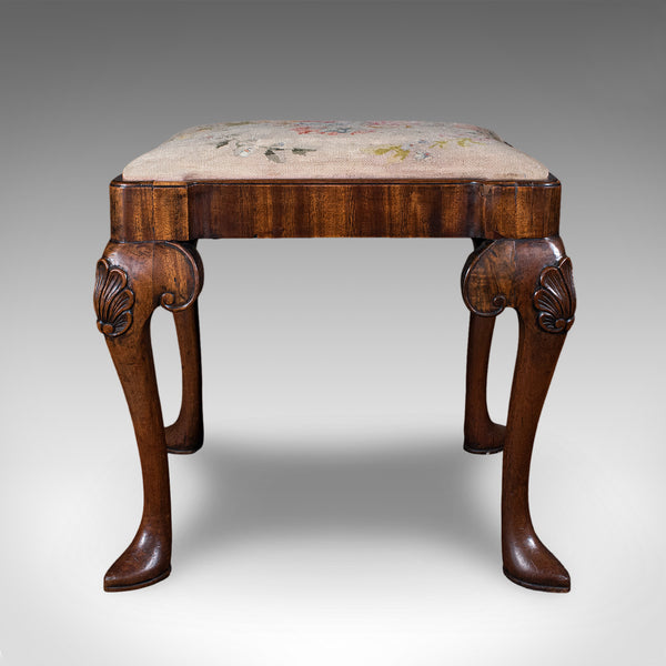 Antique Queen Anne Revival Dressing Stool, English, Needlepoint, Victorian, 1870