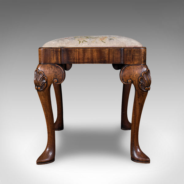 Antique Queen Anne Revival Dressing Stool, English, Needlepoint, Victorian, 1870