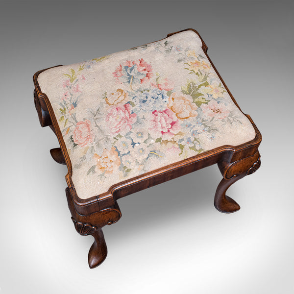 Antique Queen Anne Revival Dressing Stool, English, Needlepoint, Victorian, 1870