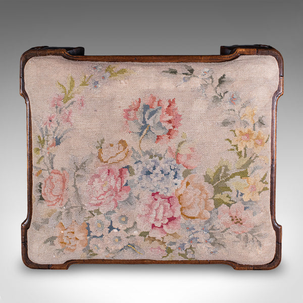 Antique Queen Anne Revival Dressing Stool, English, Needlepoint, Victorian, 1870