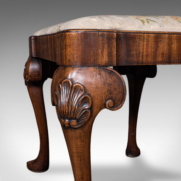 Antique Queen Anne Revival Dressing Stool, English, Needlepoint, Victorian, 1870