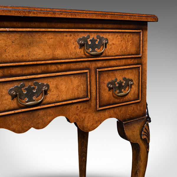 Quality Vintage Georgian Revival Lowboy, English, Burr Walnut, Side, Hall Table