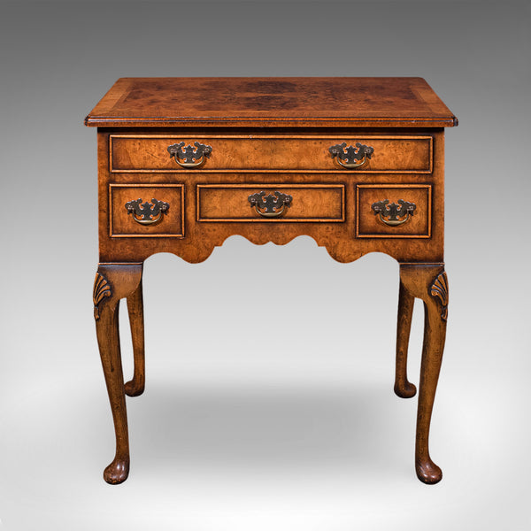 Quality Vintage Georgian Revival Lowboy, English, Burr Walnut, Side, Hall Table