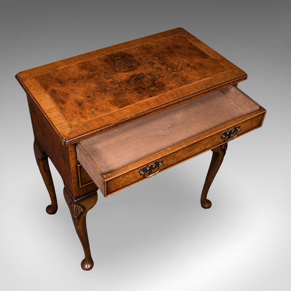 Quality Vintage Georgian Revival Lowboy, English, Burr Walnut, Side, Hall Table