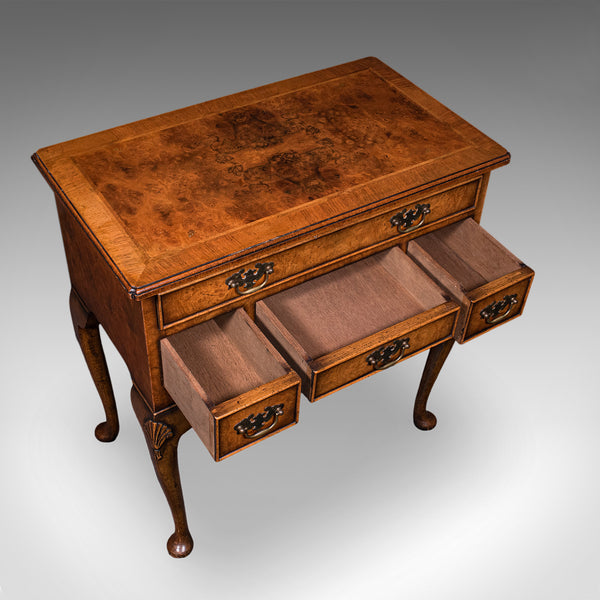 Quality Vintage Georgian Revival Lowboy, English, Burr Walnut, Side, Hall Table
