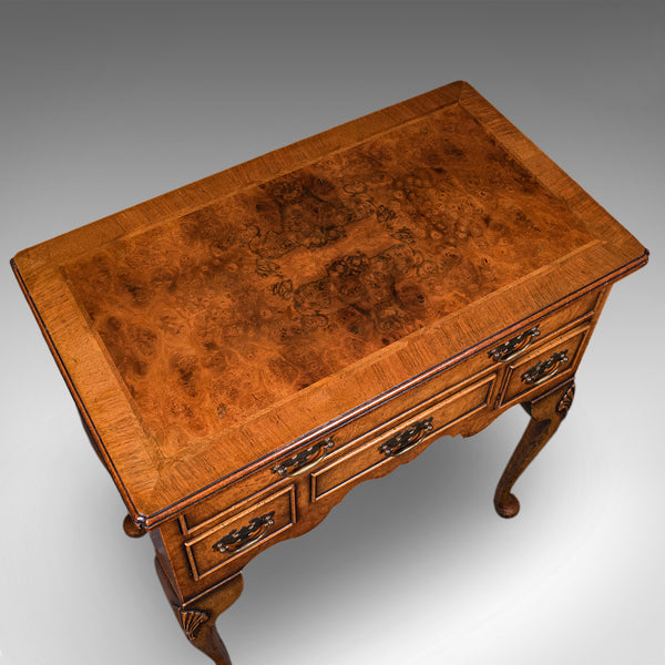 Quality Vintage Georgian Revival Lowboy, English, Burr Walnut, Side, Hall Table