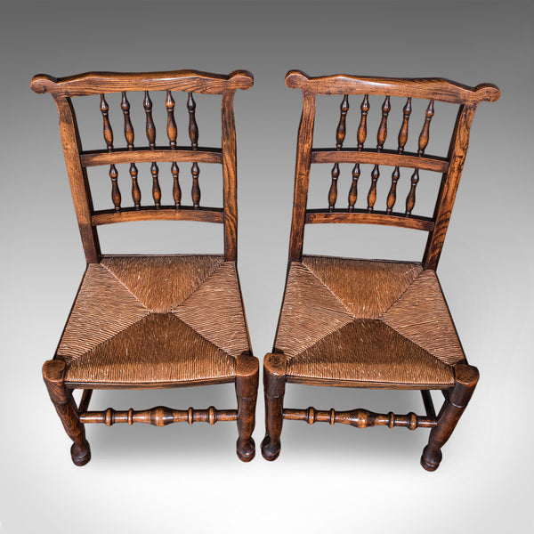 6 Antique Lancashire Dining Chairs, English Beech, Carver, Seat, Edwardian, 1905