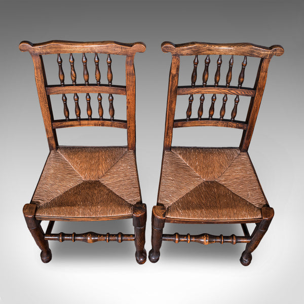6 Antique Lancashire Dining Chairs, English Beech, Carver, Seat, Edwardian, 1905