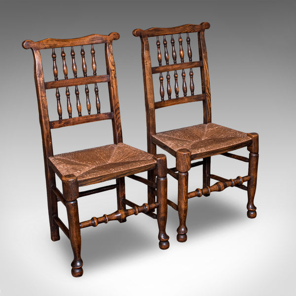 6 Antique Lancashire Dining Chairs, English Beech, Carver, Seat, Edwardian, 1905