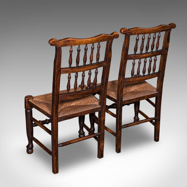 6 Antique Lancashire Dining Chairs, English Beech, Carver, Seat, Edwardian, 1905