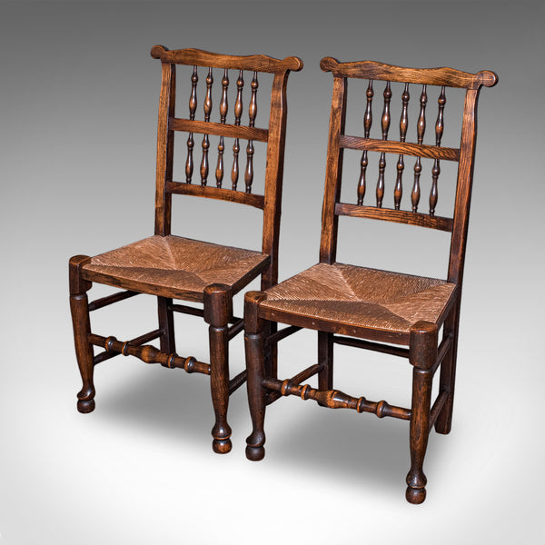 6 Antique Lancashire Dining Chairs, English Beech, Carver, Seat, Edwardian, 1905