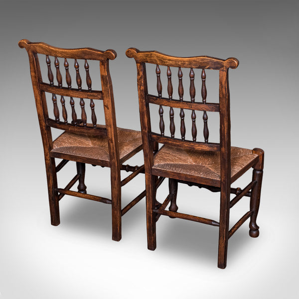6 Antique Lancashire Dining Chairs, English Beech, Carver, Seat, Edwardian, 1905