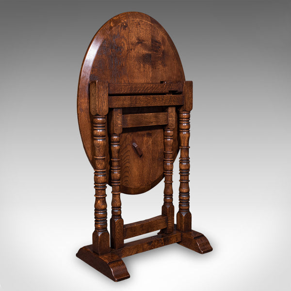 Vintage Folding Oval Occasional Table, English, Gate Leg, Side, Jacobean Revival