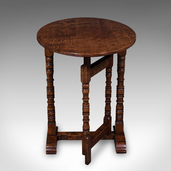 Vintage Folding Oval Occasional Table, English, Gate Leg, Side, Jacobean Revival