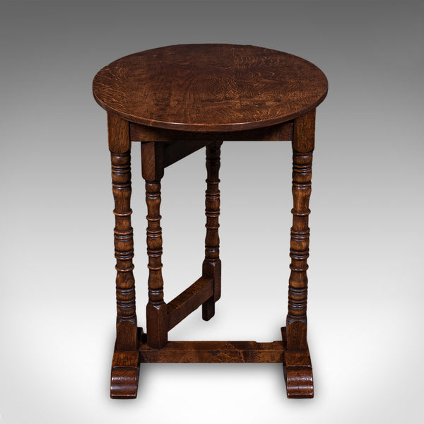 Vintage Folding Oval Occasional Table, English, Gate Leg, Side, Jacobean Revival