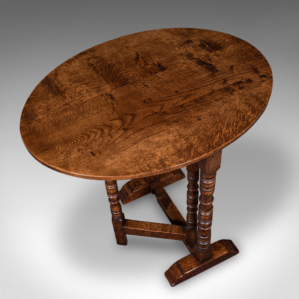 Vintage Folding Oval Occasional Table, English, Gate Leg, Side, Jacobean Revival