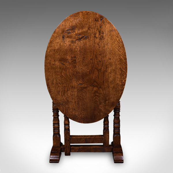 Vintage Folding Oval Occasional Table, English, Gate Leg, Side, Jacobean Revival