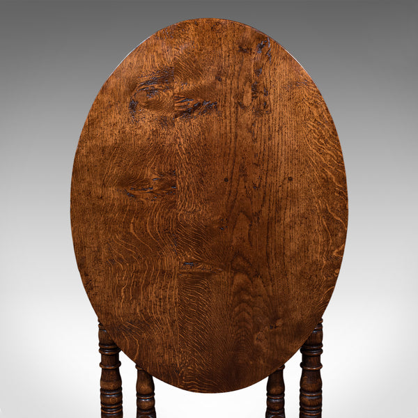 Vintage Folding Oval Occasional Table, English, Gate Leg, Side, Jacobean Revival