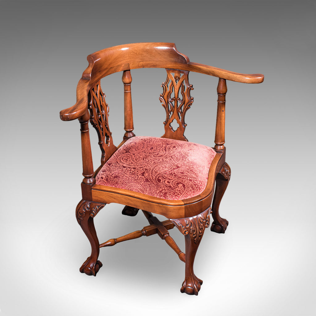 Antique Corner Armchair, English, Dressing Seat, Georgian Revival, Edwardian