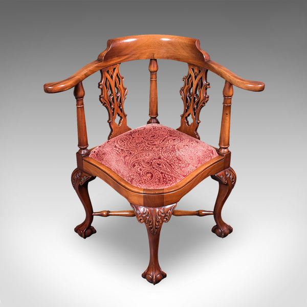 Antique Corner Armchair, English, Dressing Seat, Georgian Revival, Edwardian