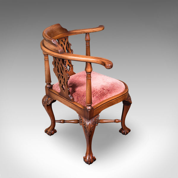 Antique Corner Armchair, English, Dressing Seat, Georgian Revival, Edwardian