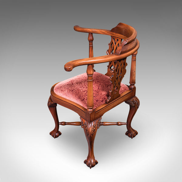 Antique Corner Armchair, English, Dressing Seat, Georgian Revival, Edwardian