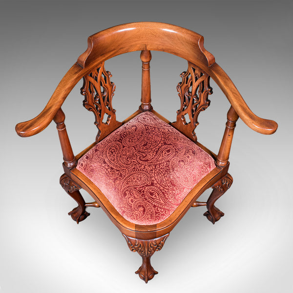 Antique Corner Armchair, English, Dressing Seat, Georgian Revival, Edwardian