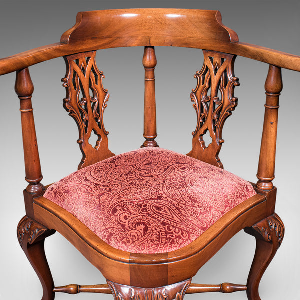 Antique Corner Armchair, English, Dressing Seat, Georgian Revival, Edwardian