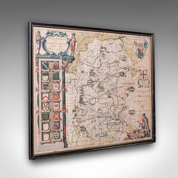 Antique Wiltshire County Map, Dutch, Framed Cartography, Latin, Blaeu, C.1650