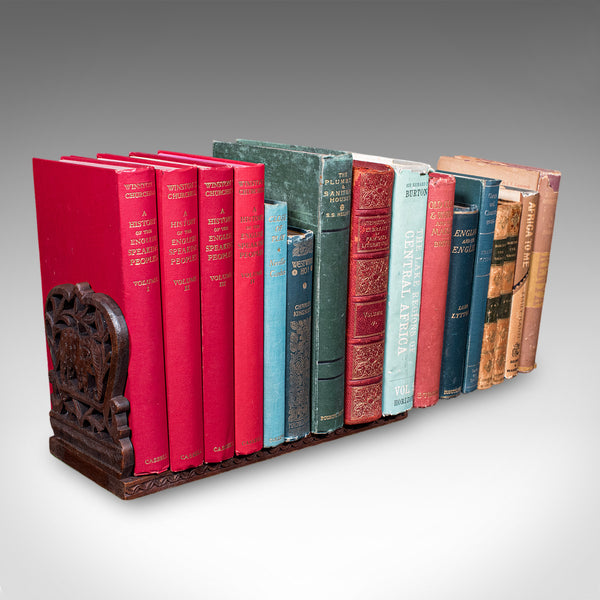 Vintage Elephant Motif Book Slide, Anglo-Indian, Teak, Library Stand, Art Deco