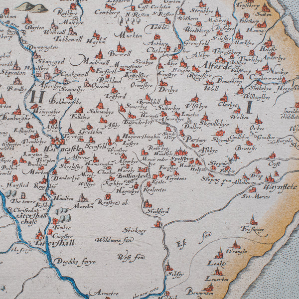 Vintage Map, Lincoln, Nottingham, English, After Christopher Saxton, Cartography