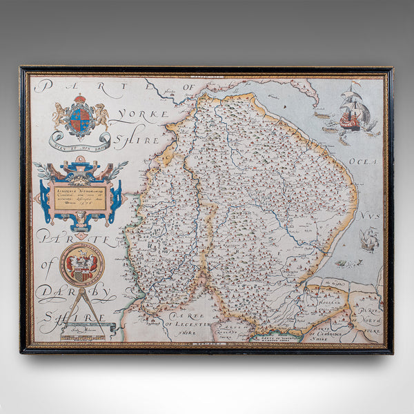 Vintage Map, Lincoln, Nottingham, English, After Christopher Saxton, Cartography