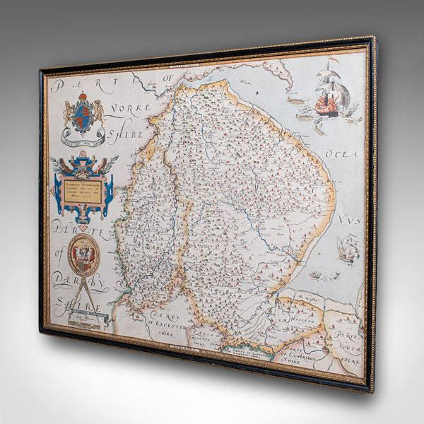 Vintage Map, Lincoln, Nottingham, English, After Christopher Saxton, Cartography