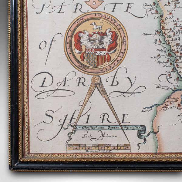 Vintage Map, Lincoln, Nottingham, English, After Christopher Saxton, Cartography