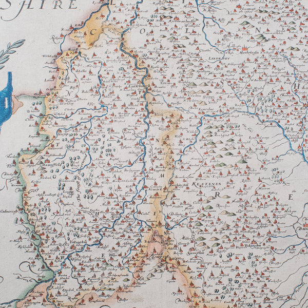 Vintage Map, Lincoln, Nottingham, English, After Christopher Saxton, Cartography