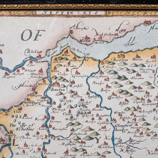 Vintage Map, Lincoln, Nottingham, English, After Christopher Saxton, Cartography