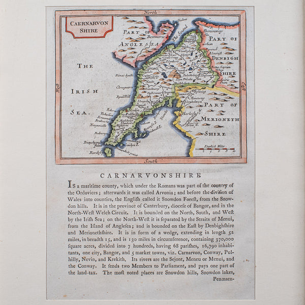 Antique Dual Sided Carnarvonshire Map, Atlas Excerpt, North Wales, Cartography