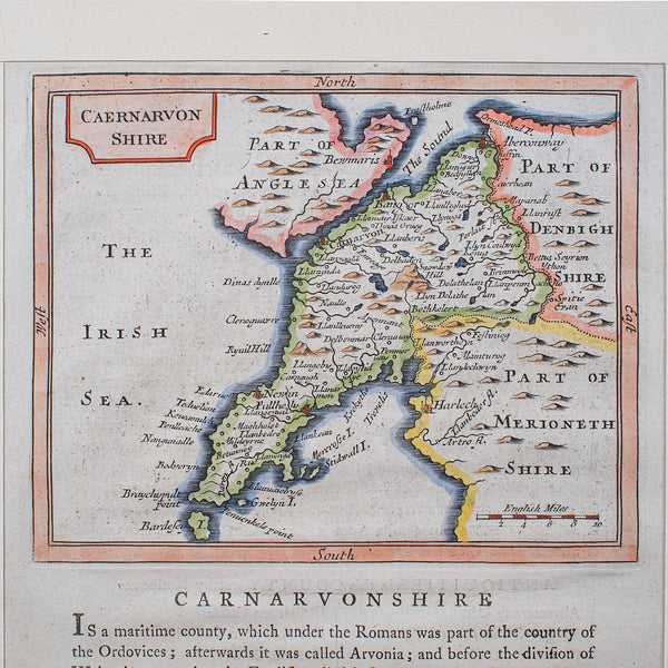 Antique Dual Sided Carnarvonshire Map, Atlas Excerpt, North Wales, Cartography