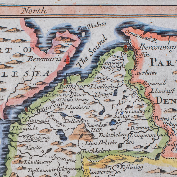 Antique Dual Sided Carnarvonshire Map, Atlas Excerpt, North Wales, Cartography