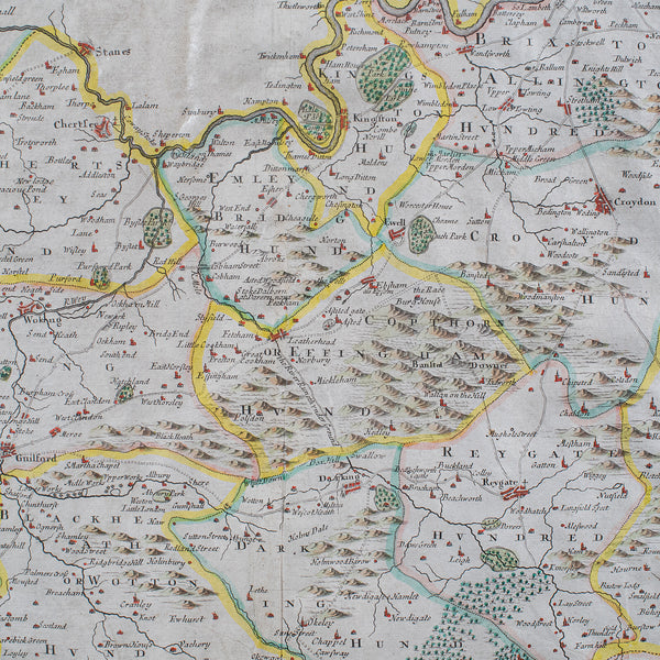 Antique Surrey Map, English, County Cartography, Atlas, Robert Morden, C.1700