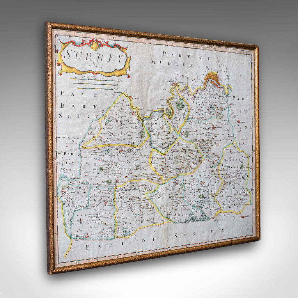 Antique Surrey Map, English, County Cartography, Atlas, Robert Morden, C.1700