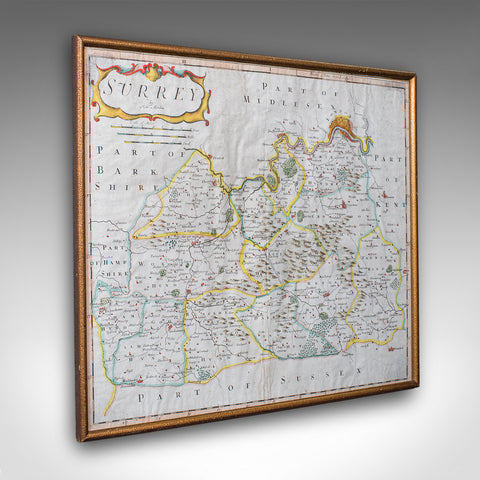 Antique Surrey Map, English, County Cartography, Atlas, Robert Morden, C.1700